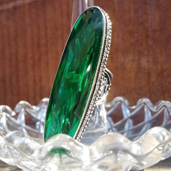 STUNNING GREEN TOPAZ  LONG BOARD RING   7.5 - Picture 6 of 8